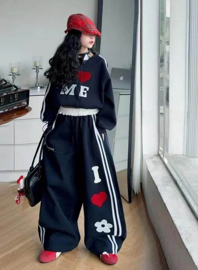 Take Two Girls Printed Raglan Sleeve Sweatshirt and Joggers Set